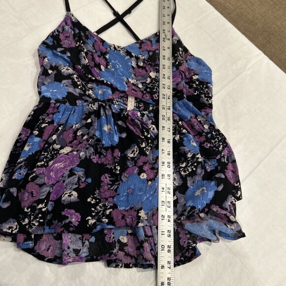 Free People Womens Top M Purple Boho Some Like‎ It Hot Floral Cut Out Strappy - Picture 4 of 14
